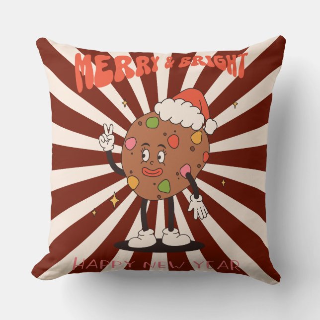 Groovy Christmas Day Throw Pillow (Front)