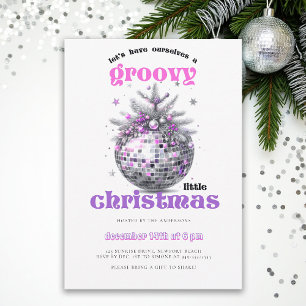 Groovy Christmas Disco Ball Pink Christmas Party Invitation