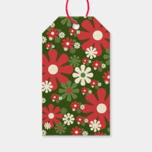 Groovy Christmas Flowers 60s 70s Floral Pattern Gift Tags