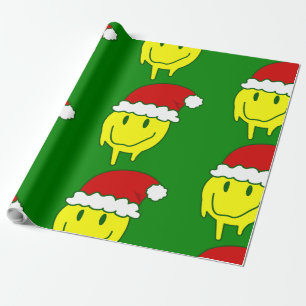 groovy christmas happy face santa dripping wrapping paper