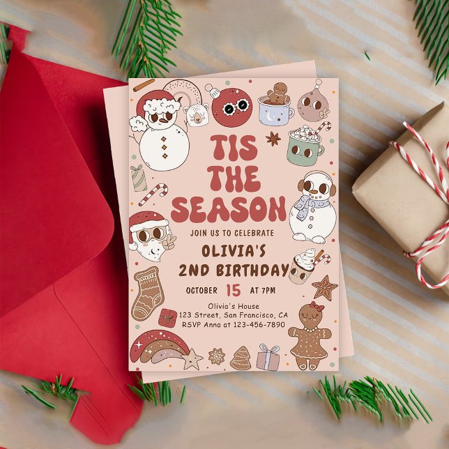 Groovy Christmas Hippie Santa Birthday Invitation (Creator Uploaded)