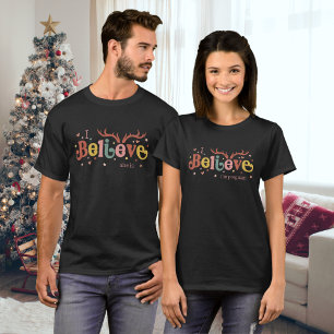 Groovy Christmas I Believe She Is Couple's T-Shirt