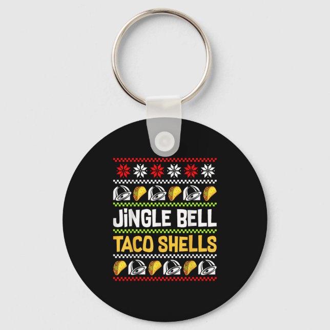 Groovy Christmas Jingle Bells Taco Shells Ugly Xma Key Ring (Front)