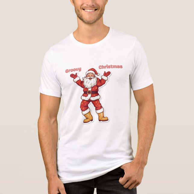 Groovy Christmas Men’s Basic T‑Shirt Retro Holiday Tri-Blend Shirt (Front)