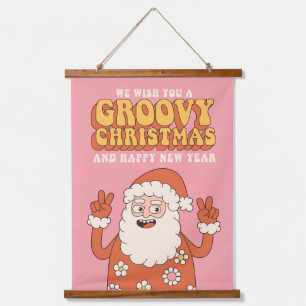 Groovy Christmas Merry Santa Funny Retro Hippie Hanging Tapestry