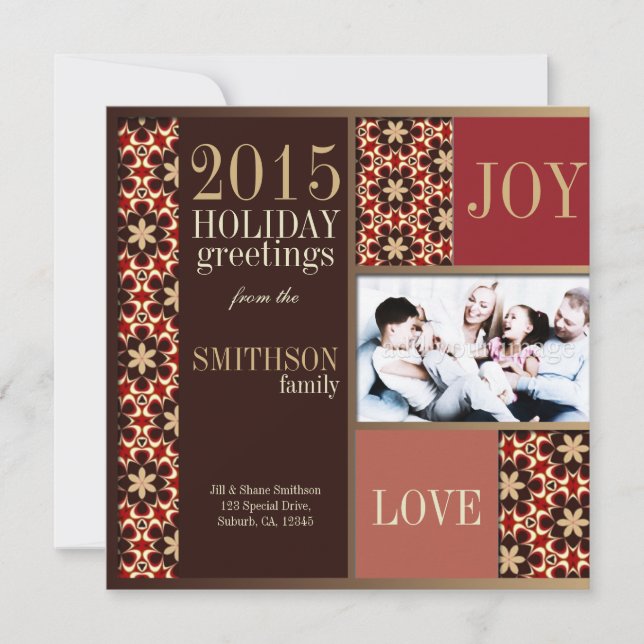 Groovy Christmas Red Gold Holiday Photo Card (Front)