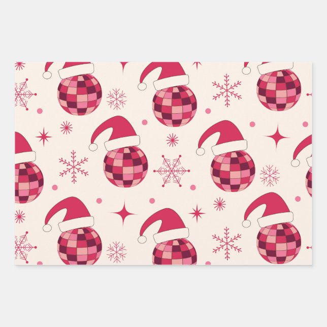 Groovy Christmas Santa Disco Balls Pattern  Wrapping Paper Sheet (Front)