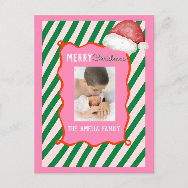 Groovy Christmas Santa Doodle Photo  Holiday Postcard (Front)