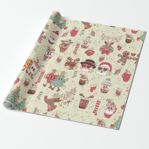 groovy christmas santa snowman reindeer coffee wrapping paper
