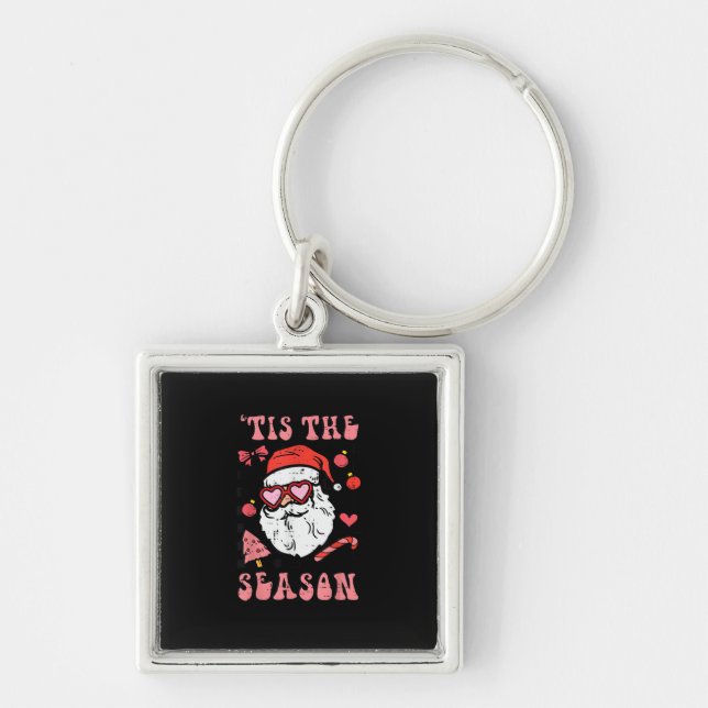 Groovy Christmas Santa Tis The Season Key Ring (Front)