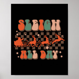 Groovy Christmas Sleigh All Day Reindeer  Poster