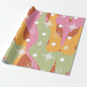 Groovy Christmas Snowflakes Waves Wrapping Paper