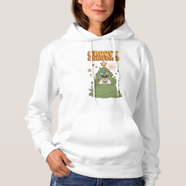 Groovy Christmas Tree - Holly Jolly Vibes Hoodie (Front)