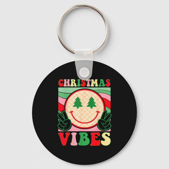 Groovy Christmas Vibes Happy Christmas Day For Men Key Ring (Front)