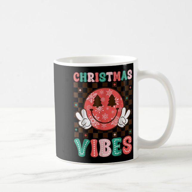 Groovy Christmas Vibes Happy Smile Face Xmas Holid Coffee Mug (Right)