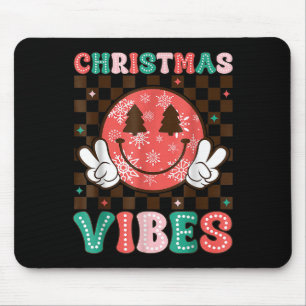 Groovy Christmas Vibes Happy Smile Face Xmas Holid Mouse Mat