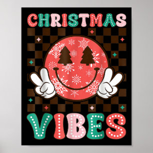 Groovy Christmas Vibes Happy Smile Face Xmas Holid Poster