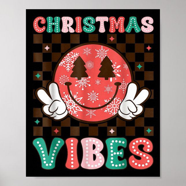 Groovy Christmas Vibes Happy Smile Face Xmas Holid Poster (Front)