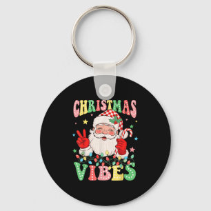 Groovy Christmas Vibes Santa Claus Xmas Holiday Me Key Ring