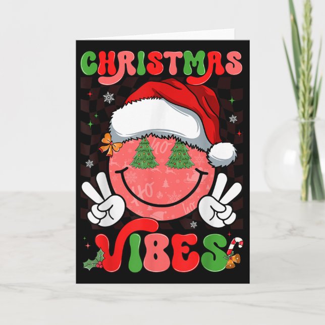 Groovy Christmas Vibes Smile Face Santa Hat Xmas M Card (Front)