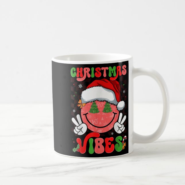 Groovy Christmas Vibes Smile Face Santa Hat Xmas M Coffee Mug (Right)