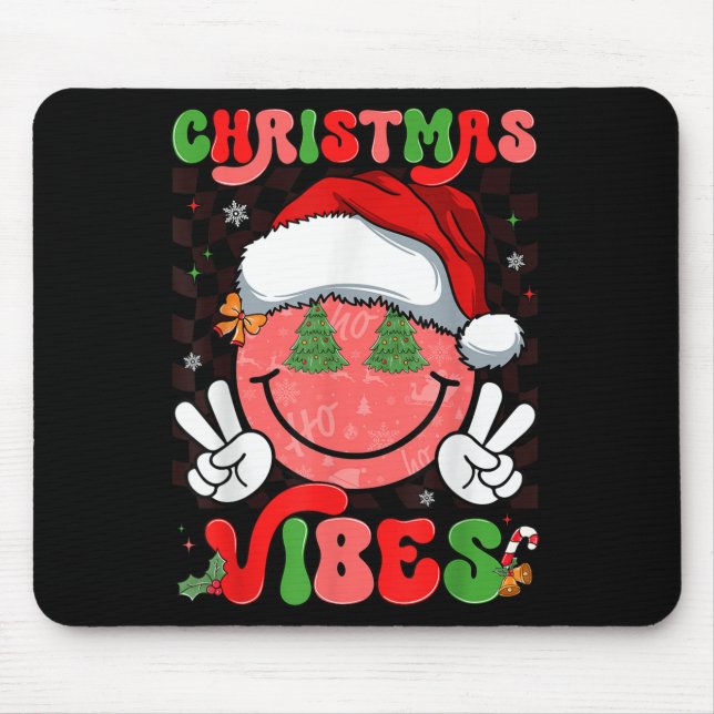 Groovy Christmas Vibes Smile Face Santa Hat Xmas M Mouse Mat (Front)