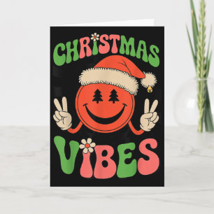Groovy Christmas Vibes Smile Face Santa Hat Xmas T Card