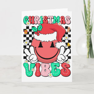 Groovy Christmas Vibes Smile Face Santa Hat Xmas T Card
