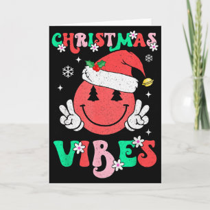 Groovy Christmas Vibes Smile Face Santa Hat Xmas T Card