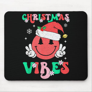 Groovy Christmas Vibes Smile Face Santa Hat Xmas T Mouse Mat