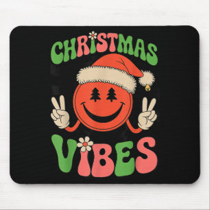 Groovy Christmas Vibes Smile Face Santa Hat Xmas T Mouse Mat