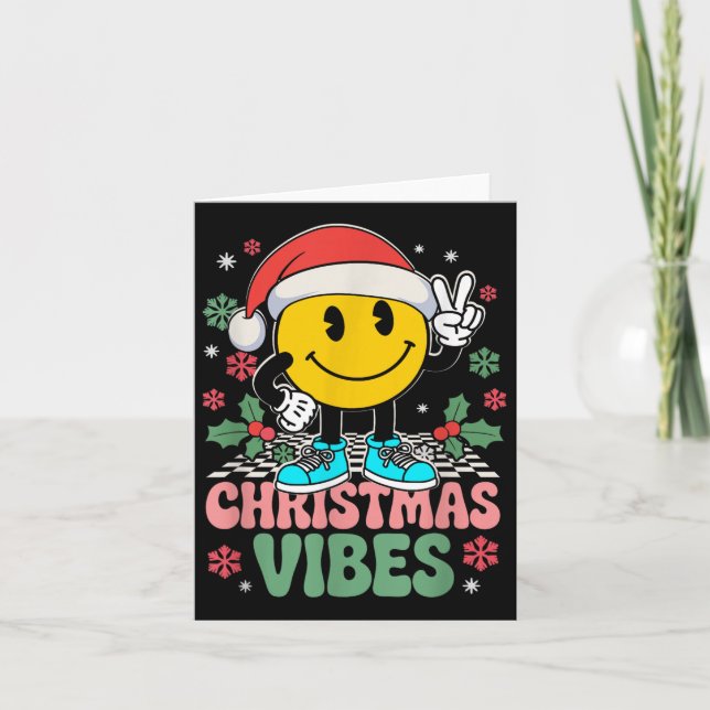 Groovy Christmas Vibes Smile Wearing Santa Hat Xma Card (Front)