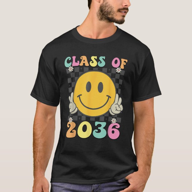 Groovy Class Of 2036 Kindergarten Grow with Me Gra T-Shirt (Front)