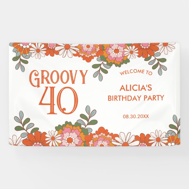 Groovy Classic Hippie Flora Leaf Birthday Banner (Horizontal)