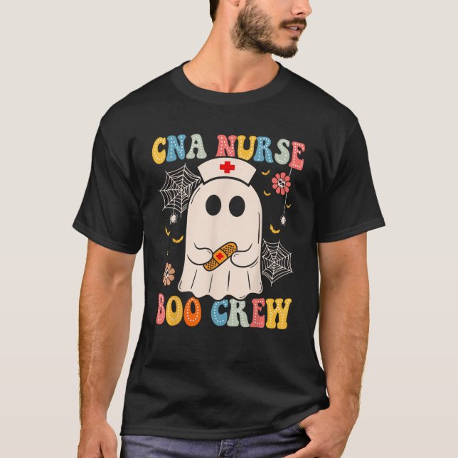 Groovy CNA Nurse Boo Crew Nurse Funny Ghost Hallow T-Shirt (Front)