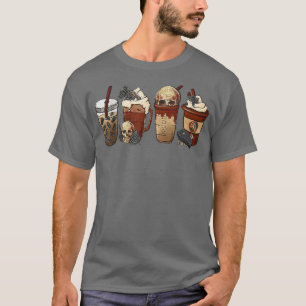 Groovy coffee design halloween decor cute skeleton T-Shirt