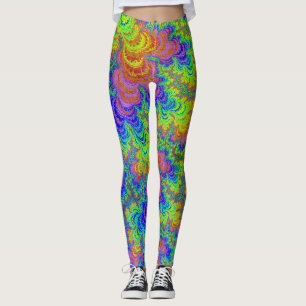 Groovy Colorful Boho Hippie Trippy Rainbow Fractal Leggings