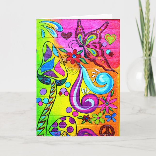 groovy colorful flower butterfly greeting card (Front)