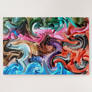 Groovy Colorful Fluid Patchwork Abstract Mosaic    Jigsaw Puzzle