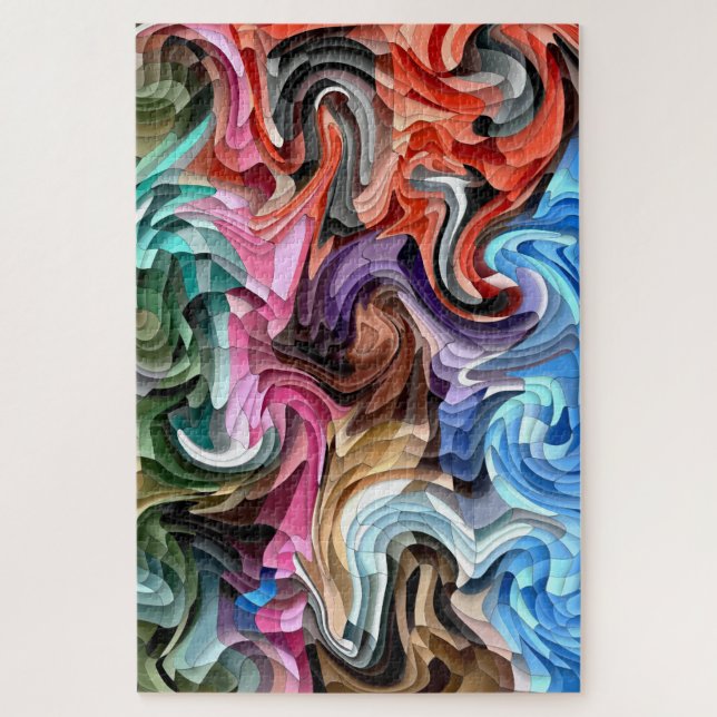Groovy Colorful Fluid Patchwork Abstract Mosaic    Jigsaw Puzzle (Vertical)