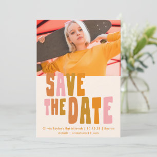 Groovy Colorful Unique Retro Bat Mitzvah Photo Save The Date