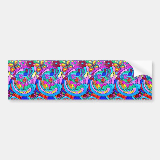 groovy coloured hippie style bumper sticker (Front)