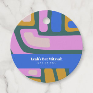 Groovy Colourful Abstract Blue Custom Bat Mitzvah  Favour Tags
