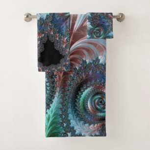 Groovy Colourful Boho Hippie Mandelbrot Fractal Ar Bath Towel Set