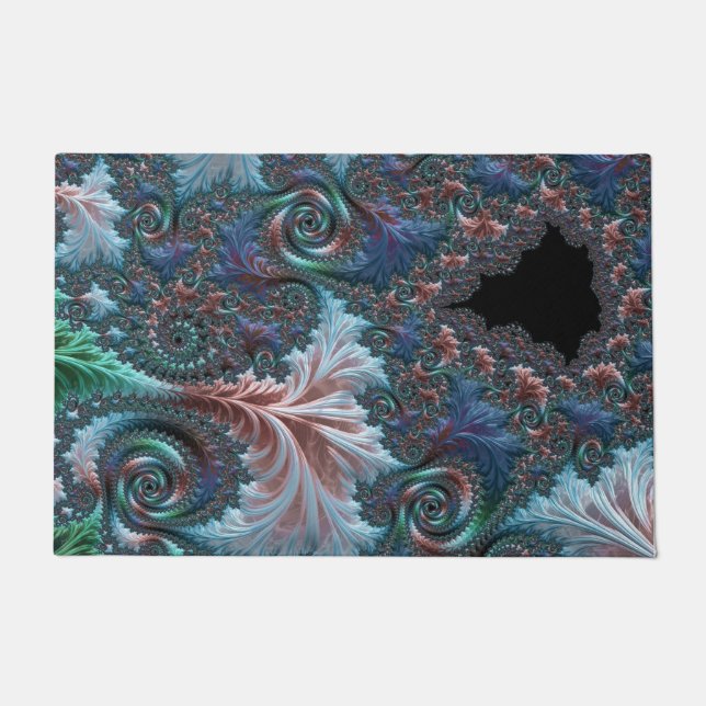 Groovy Colourful Boho Hippie Mandelbrot Fractal Ar Doormat (Front)