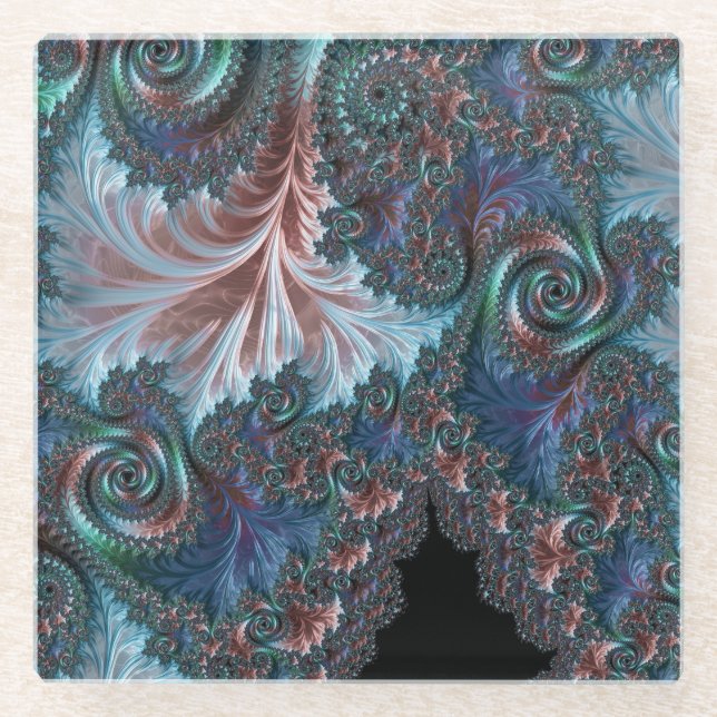 Groovy Colourful Boho Hippie Mandelbrot Fractal Ar Glass Coaster (Front)