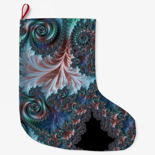 Groovy Colourful Boho Hippie Mandelbrot Fractal Ar Large Christmas Stocking