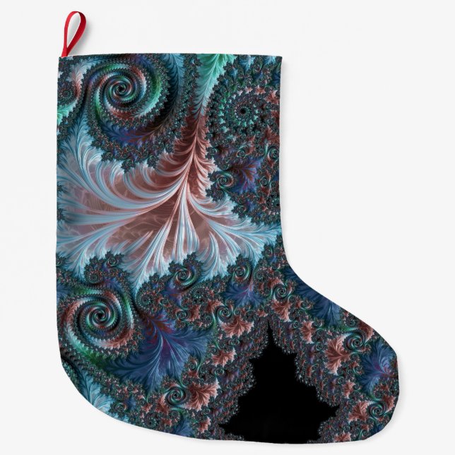 Groovy Colourful Boho Hippie Mandelbrot Fractal Ar Large Christmas Stocking (Front)