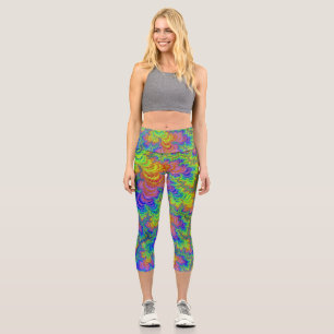 Groovy Colourful Boho Hippie Trippy Rainbow Fracta Capri Leggings