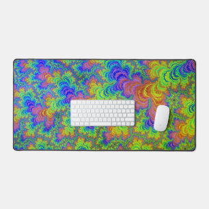 Groovy Colourful Boho Hippie Trippy Rainbow Fracta Desk Mat